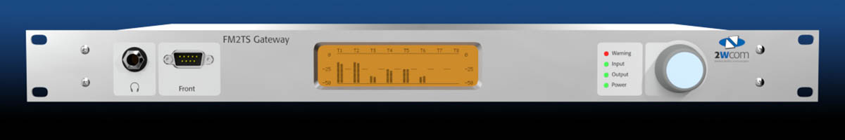 Вид спереди 2wcom FM2TS - профессиональный гибко конфигурируемый кодер / транскодер / шлюз для 1-8 FM радио каналов в MPEG TS для передачи по IP сетям