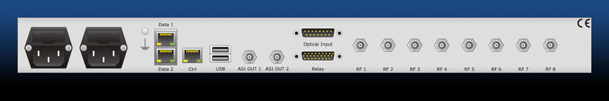 Задняя панель 2wcom FM2TS - профессиональный гибко конфигурируемый кодер / транскодер / шлюз для 1-8 FM радио каналов в MPEG TS для передачи по IP сетям