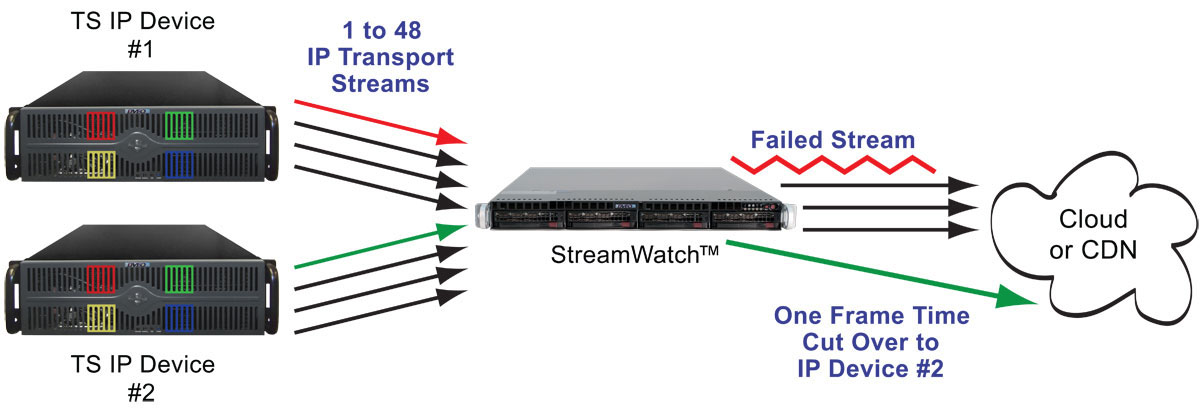 Диаграмма включения DVEO StreamWatch IP/5-48 - переключатель резерва цифровых телевизионных транспортных потоков TSoIP
