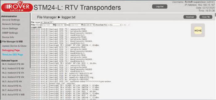 Журнал событий Rover Satcom STM24-L - Система непрерывного мониторинга различных параметров одновременно 24 спутниковых транспондеров для GEO-MEO-LEO